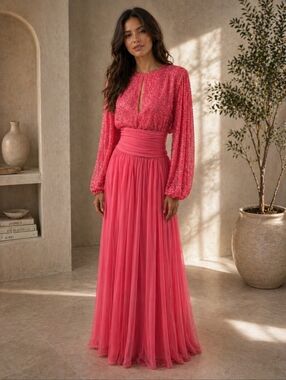 Victoria‎ Royal Ltd Beaded Balloon Sleeve Full Skirt Vintage Gown
